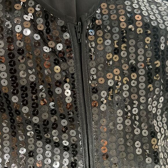 JS Collection Black Sequin Satin Formal  Prom Long Gown Dress Zip Back SZ 6P - Picture 10 of 10